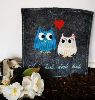 Preview: ITH - Stickdatei Schokoladenhülle 18x18 Valentinseulen und Valentinsvögel